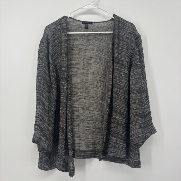Eileen Fisher Open Front Cardigan Linen Womens Size Large Lagenlook Black - Picture 1 of 6